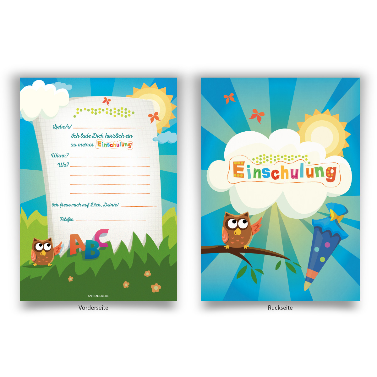 Einladungskarten (8 Stück) zum Selbst ausfüllen Einschulung Schule